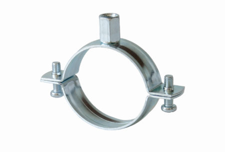 Two-screw pipe clamp without rubber lining, type M8 clamping head and M8/10 combined head