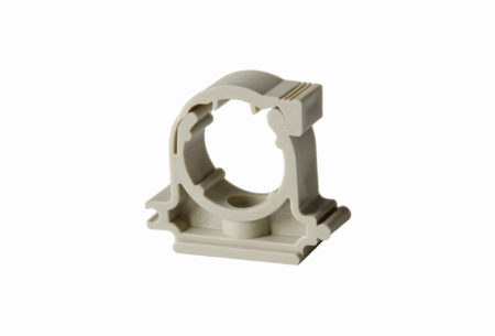 Cpr plastic pipe clip with a stirrup for copper pipes and cable distribution systems