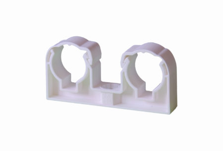 Double plastic pipe clips for PLASTIC pipes – white